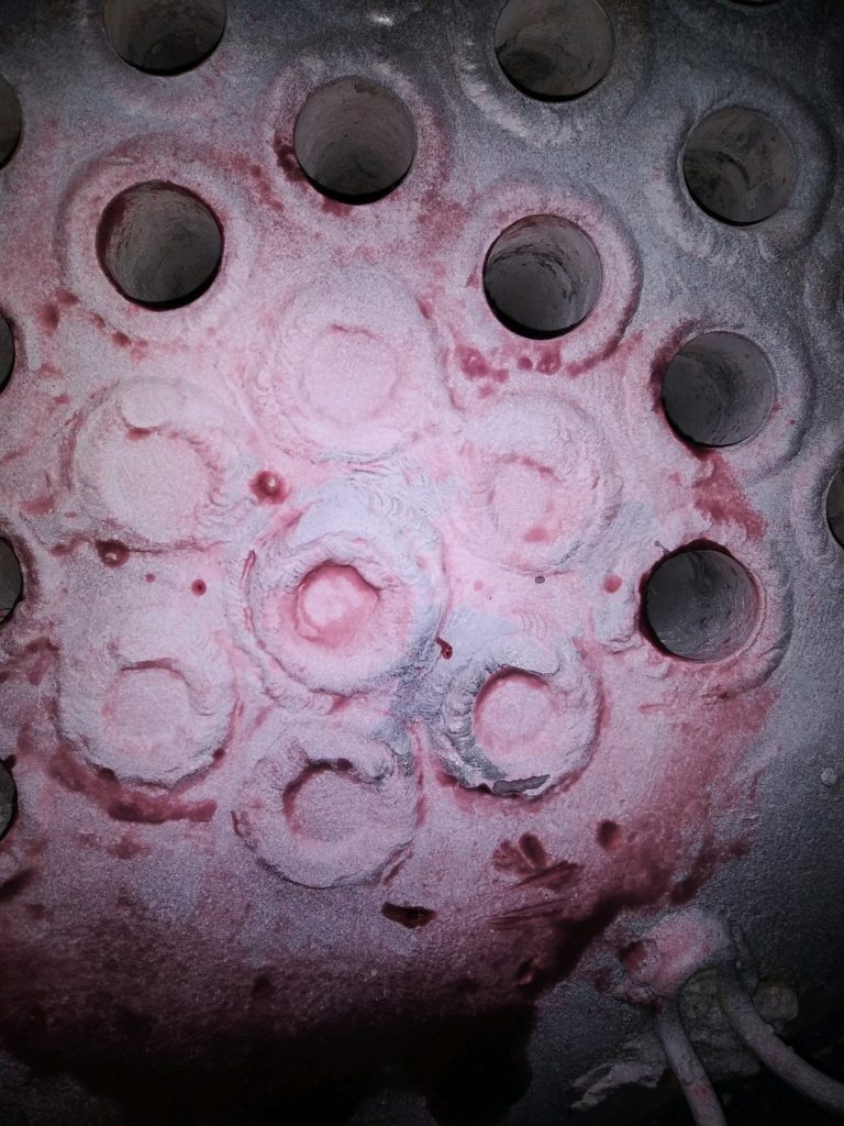 Tube to tube sheet heater face PT Dye Penetrant Weld Inspection by Industrial Welding Inspection